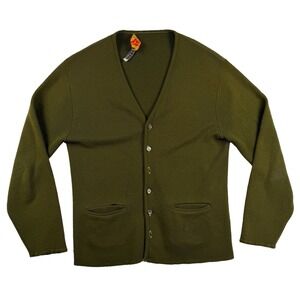 Vintage 60s Brentwood Cardigan Sweater Mens M Rockabilly Avocado Swing Bowling